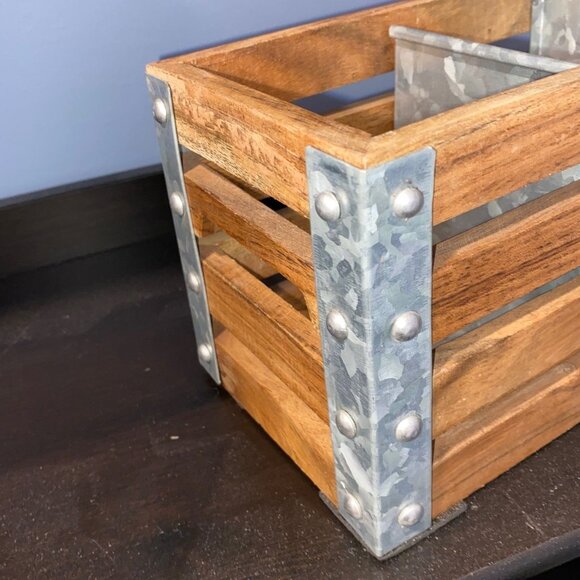 Wooden Utensil Caddy Crate with 3 Sections New WithOut Tags! - Picture 3 of 9